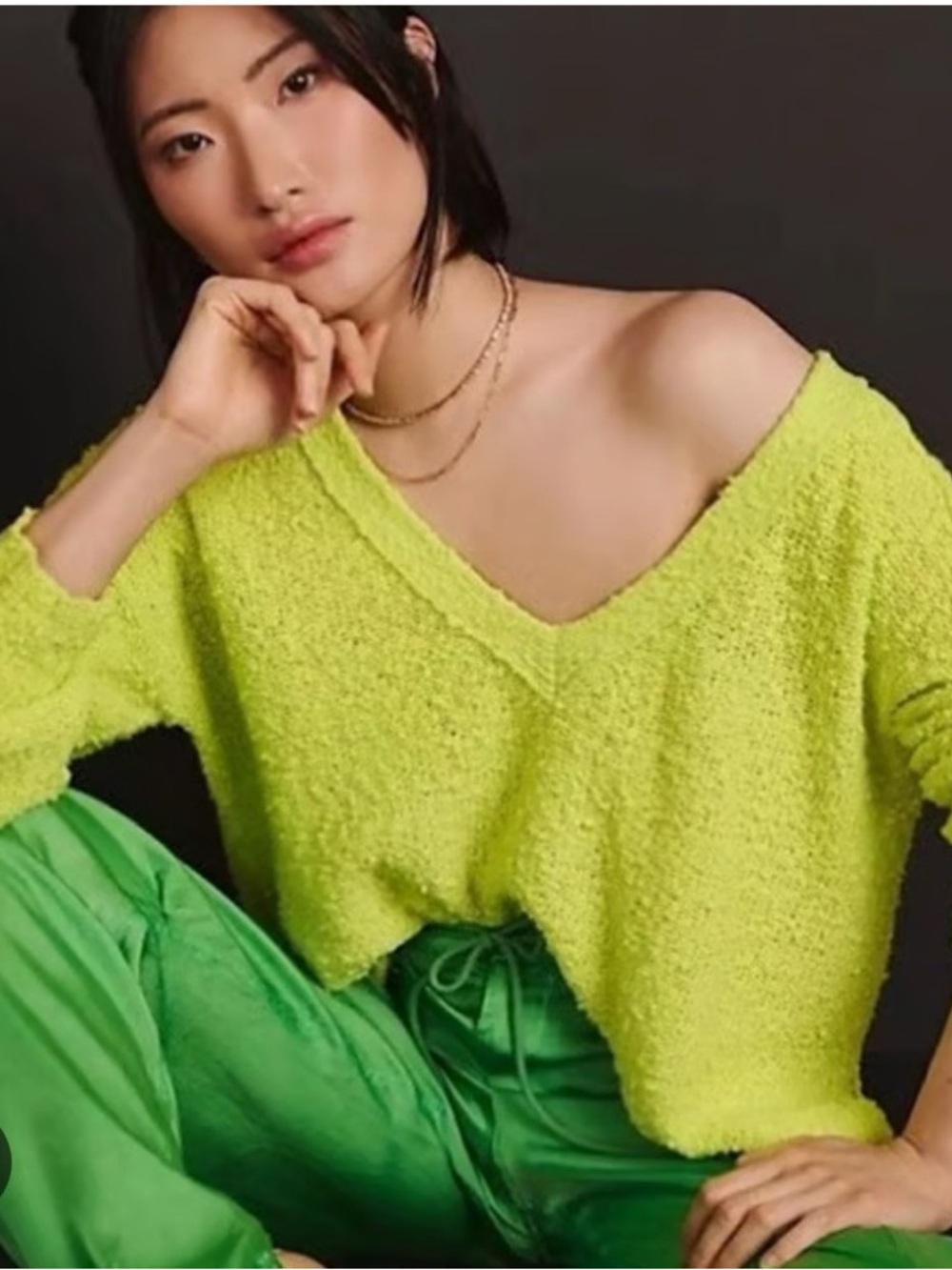 ANTHROPOLOGIE Pilcro Lime Green V-Neck Sweater